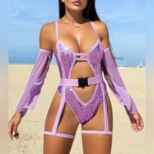 Purple Sequin Fairy Princess Festival Bodysuit